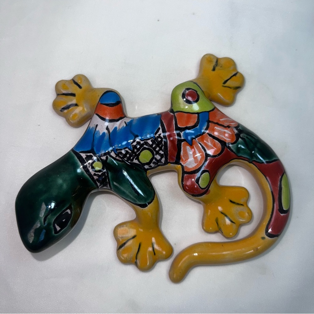 Mexican Folk Art Talavera Pottery Hand Painted Iguana Lizard Bearded Dragon 5” - Picture 4 of 12